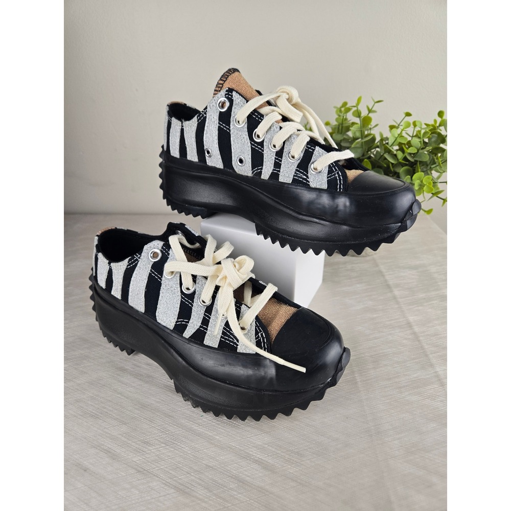 Converse Run Star Hike Ox Black Silver Gold Striped Platform Sneakers 172037C 6W